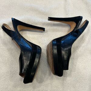 Charles David Black Leather Platform Heels